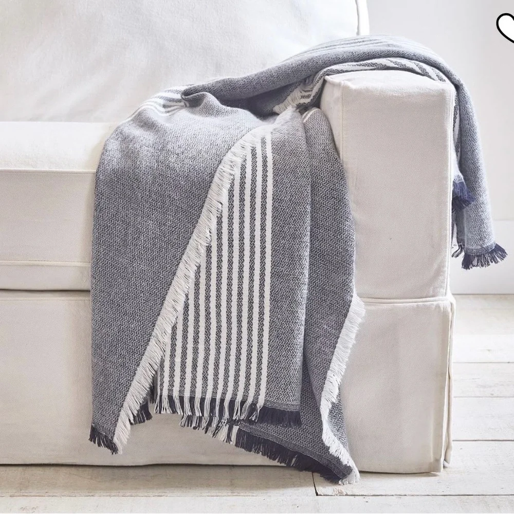 Pottery Barn Clover Fringe Striped Throw Blanket farmhouse cottagecore very soft